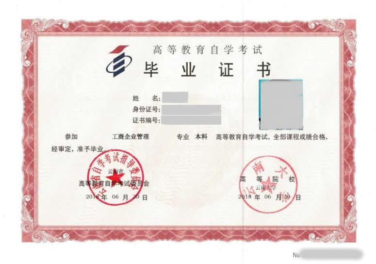 专本套读本科毕业证样本（自考本科）